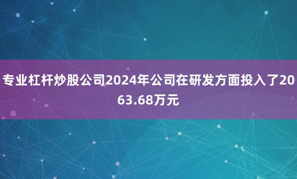 专业杠杆炒股公司2024年公司在研发方面投入了2063.68万元